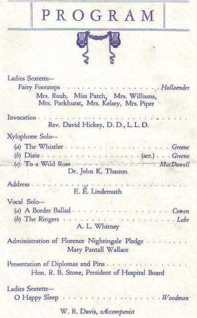 1926 Bradford Nurse's Graduation Program