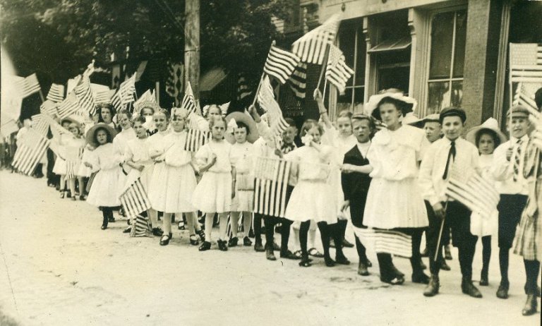 parade kids with flags