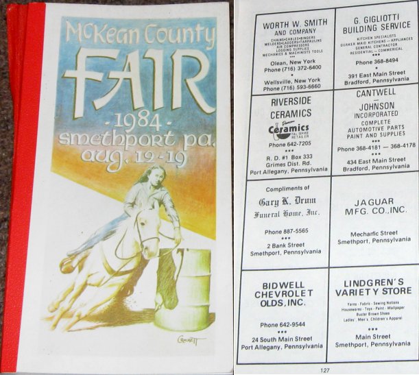 1984 McKean County Fair Schedule Book w/ Ad Page