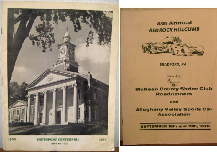 1953 Smethport Centennial book, 1976 Car Race Program -don./R Wight Jr