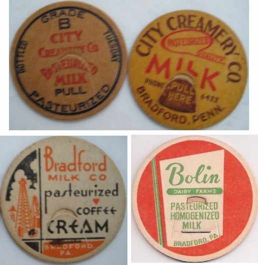 City Creamery / Bradford Milk Co / Bolin Dairy Farms - milk bottle caps