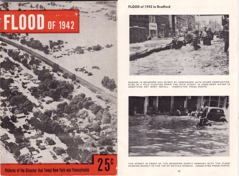 Flood of 1942 -Olean on cover, 2 pics of Bradford Main St