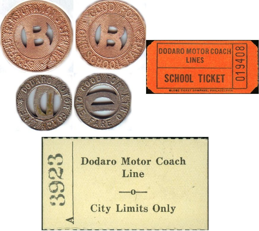 Bradford Transportation & Dodaro Motor Coach Line Tickets & Tokens