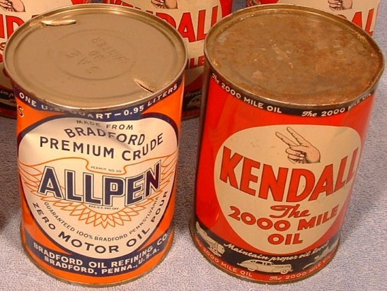 AllPen Bradford Premium Crude / Kendall Motor Oil cans