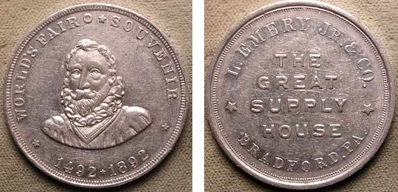 1892 World's Fair souvenir token - L. Emery Jr & Co