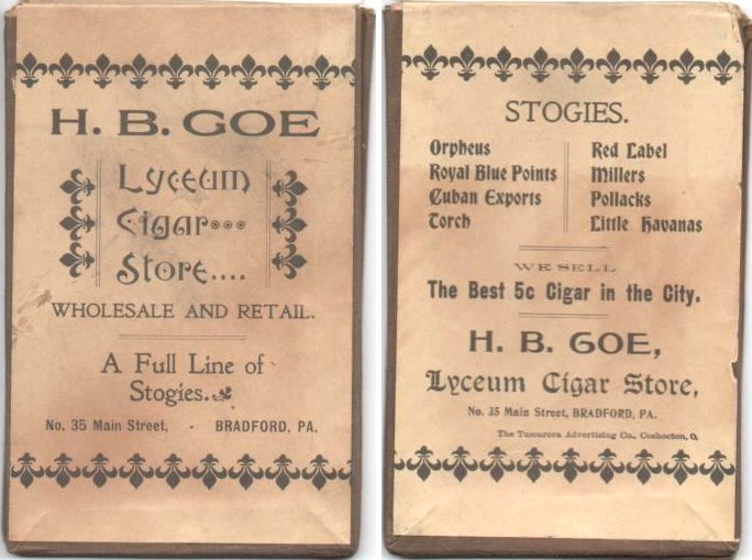 H.B. Goe - Lyceum Cigar Store - stogie package