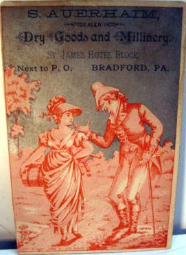 S. Aueirhaim Dry Goods & Millinery store ad card 1882