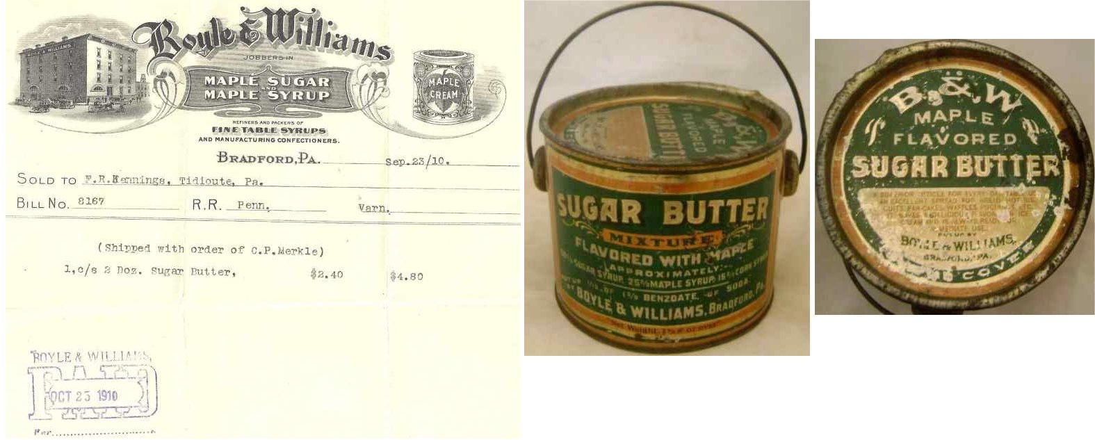 Boyle & Williams Sugar Butter tin & 1910 receipt