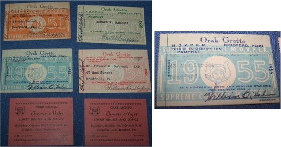 Orak Grotto membership cards & Dinner tickets