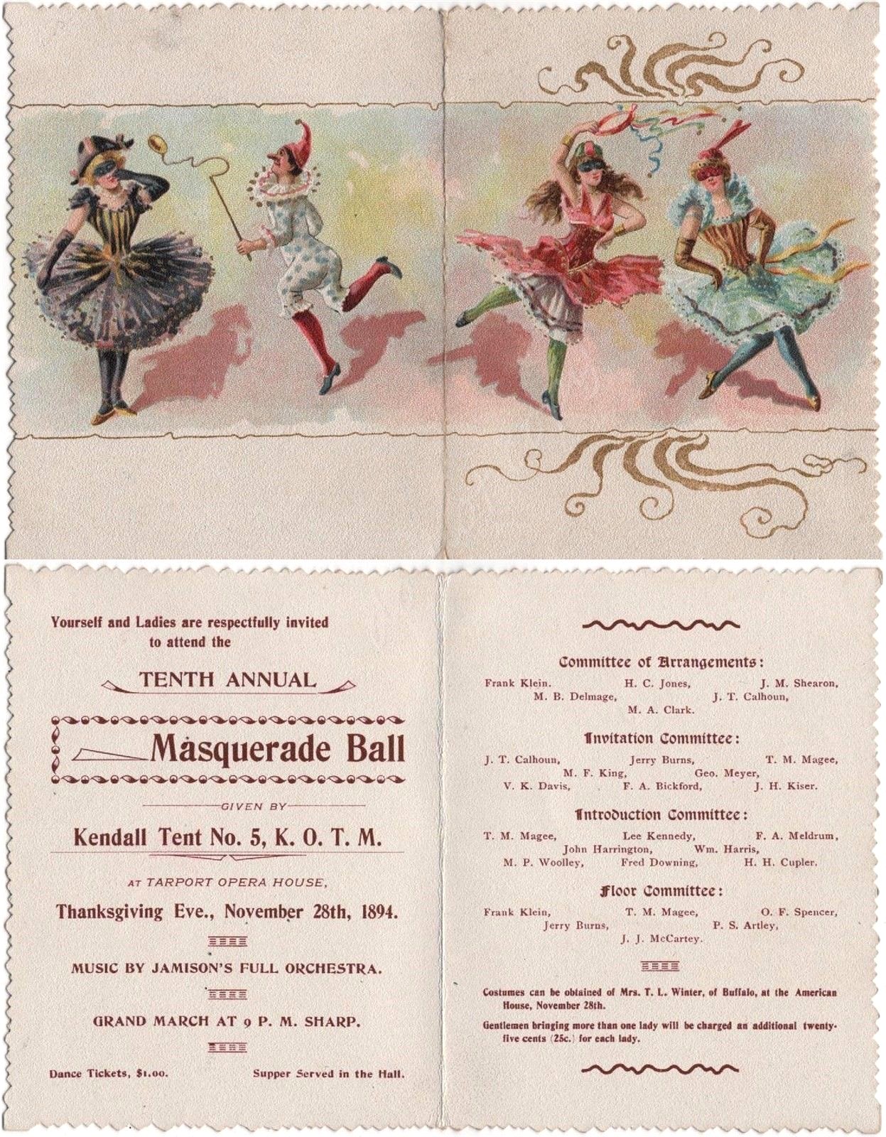 1894 Knights of the Maccabees Masquerade Ball Program