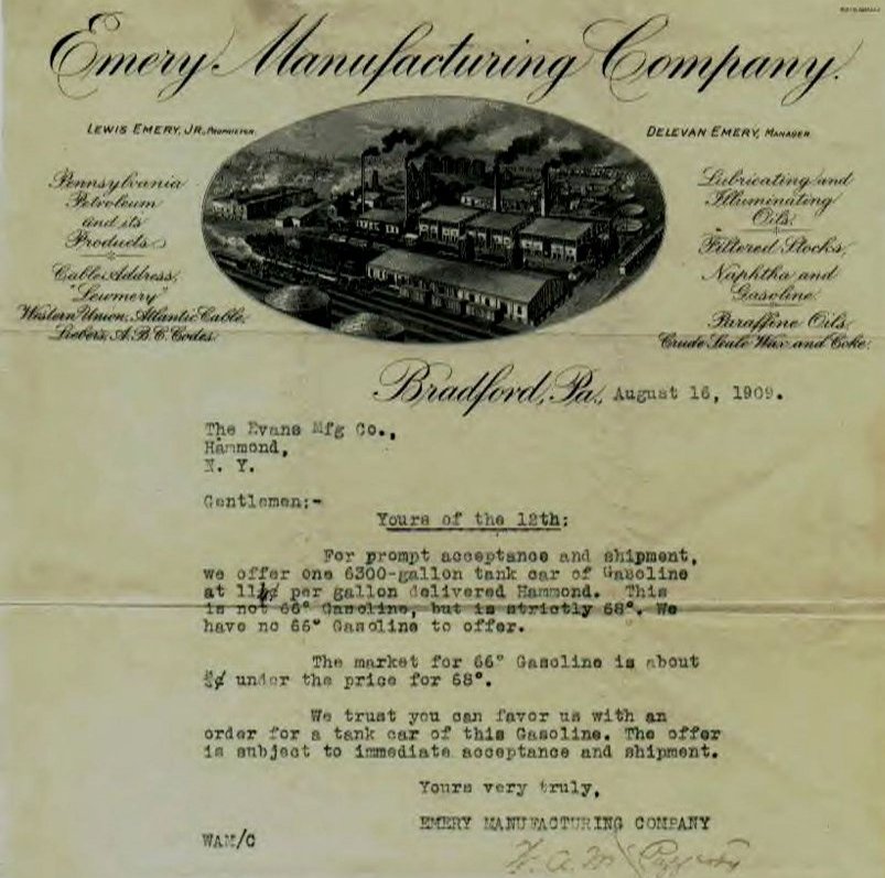 Emery Manufacturing Co. Letter 1909 -don./M. Fairbanks