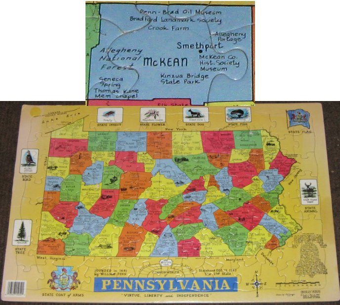 Pennsylvania State Puzzle w/ McKean Co. Close-Up