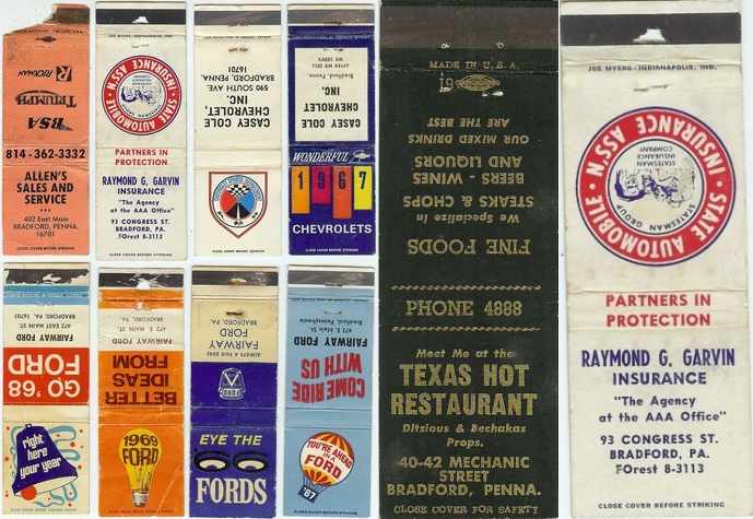 Bradford area business ad matchbooks