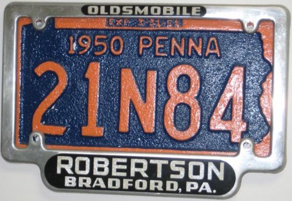 1950 PA License - Robertson - Oldsmobile dealer -don./ Ron Wight Jr