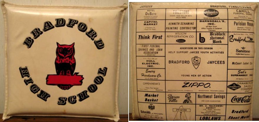 1960s BHS Stadium seat cushion with ads on back -don./R Wight Jr