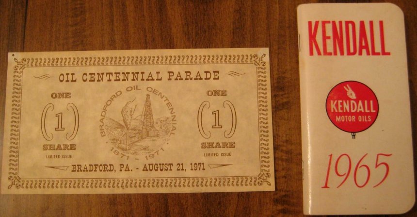 Bradford Oil Centennial Parade Share 1971, Kendall 1965 Pocket Calendar -don./R Wight Jr