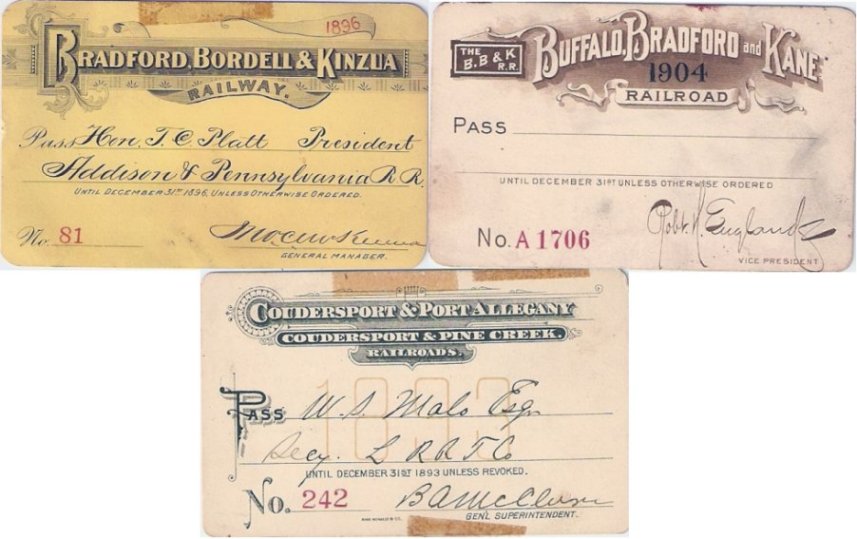 Local Railroad Passes for 1896, 1904, 1893