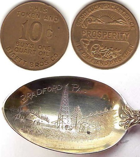 Bisett Bros. Co. Token / Engraved Bradford Souvenir Spoon