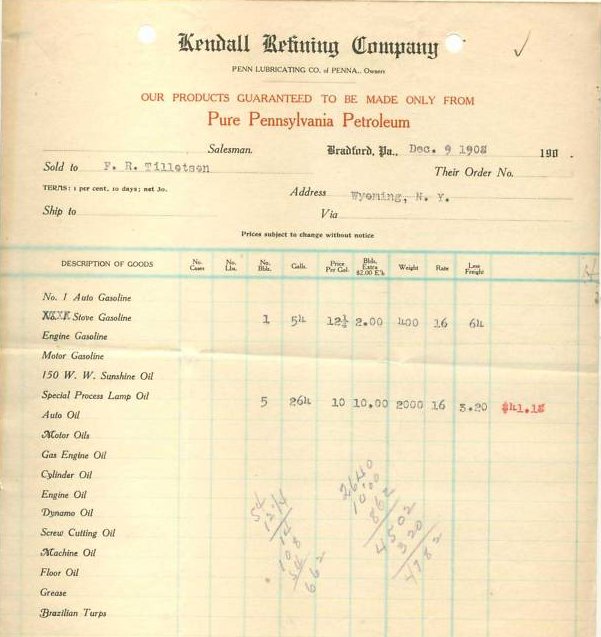 Kendall 1908 Sales Receipt