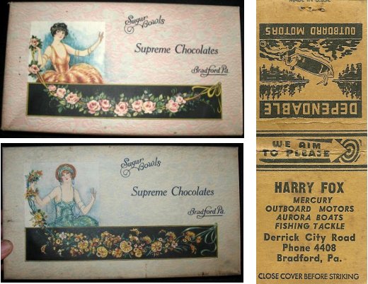 Sugar Bowls candy boxes / Harry Fox ad matchbook