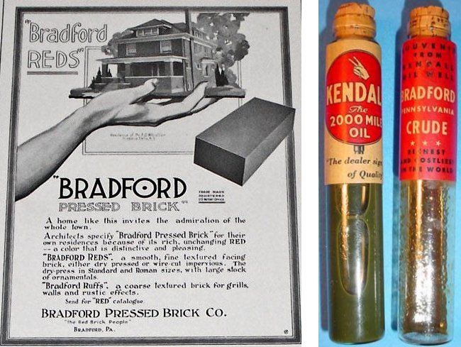 Bradford Pressed Brick Co. ad / Kendall Oil samples