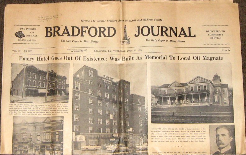 Bradford Journal 1964 -Emery Hotel becomes UPB dorm