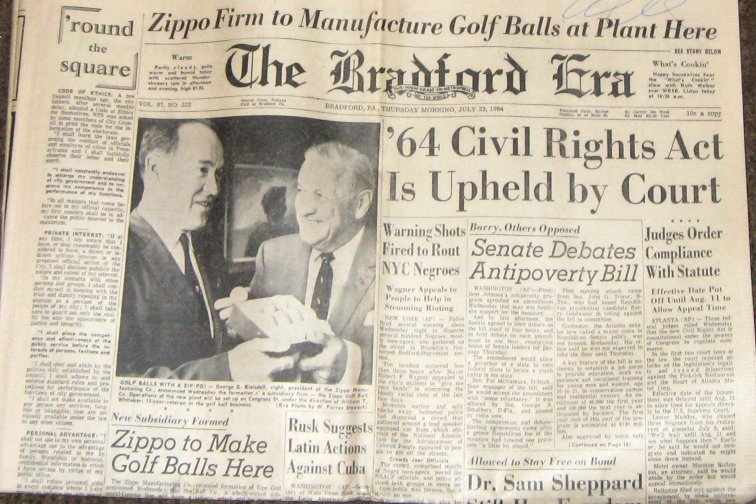 Bradford Era 1964 - Zippo to make golf balls