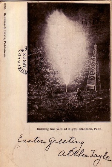 Burning Gas Well at Night - 1905