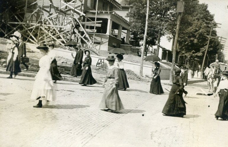 ladies walking to the parade