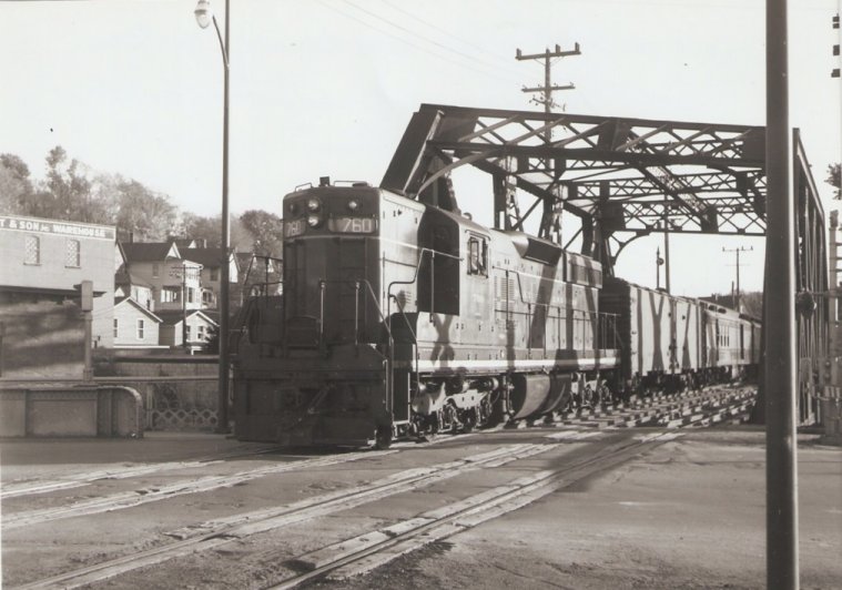 B & O Train crossing end of Main St, Bradford