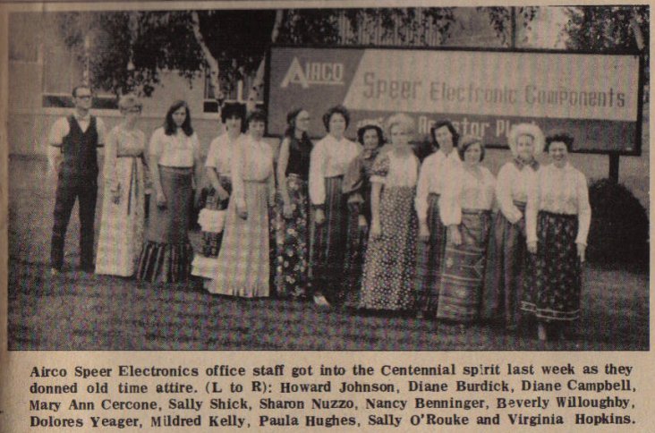 Airco Speer Office Staff 1971 Bradford Centennial